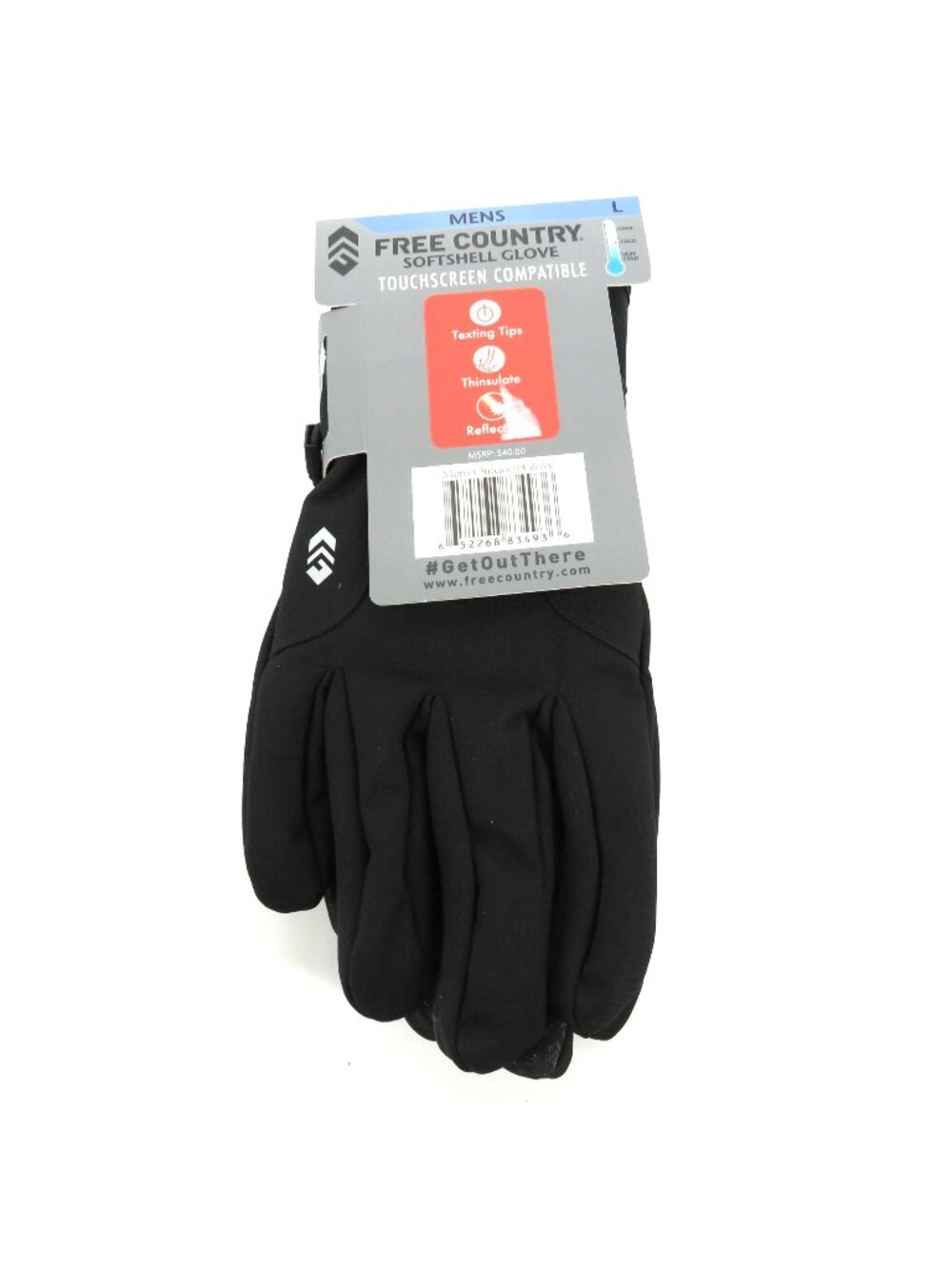 Free Country Mens Softshell Gloves Reflective Large Black NEW $40